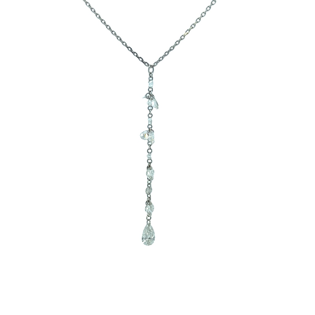 18Kt White Gold Lariat With (8) Round Diamonds And (9) Pear Shaped Diamonds Weighing 1.50cttw