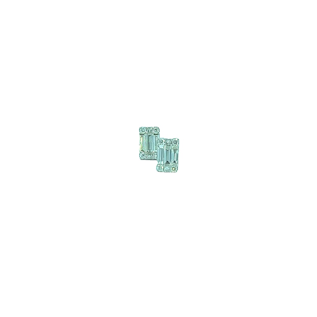 [7518] 18Kt White Gold Stud Earrings With (6) Baguette Diamonds And (12) Round Diamonds Weighing 0.52ct