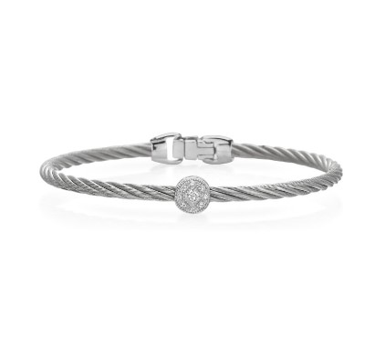 18Kt White Gold Grey Twisted Nautical Cable Single Circle station Bracelet With (9) Round Diamonds Weighing 0.05cttw