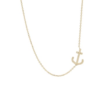 14Kt Yellow Gold Anchor Necklace With Round Diamonds Weighing 0.08cttw