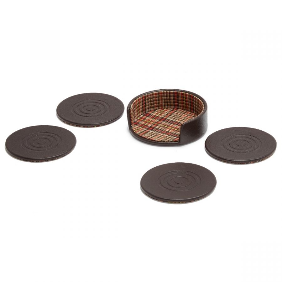 WM Brown Set of 4 Coasters with Case