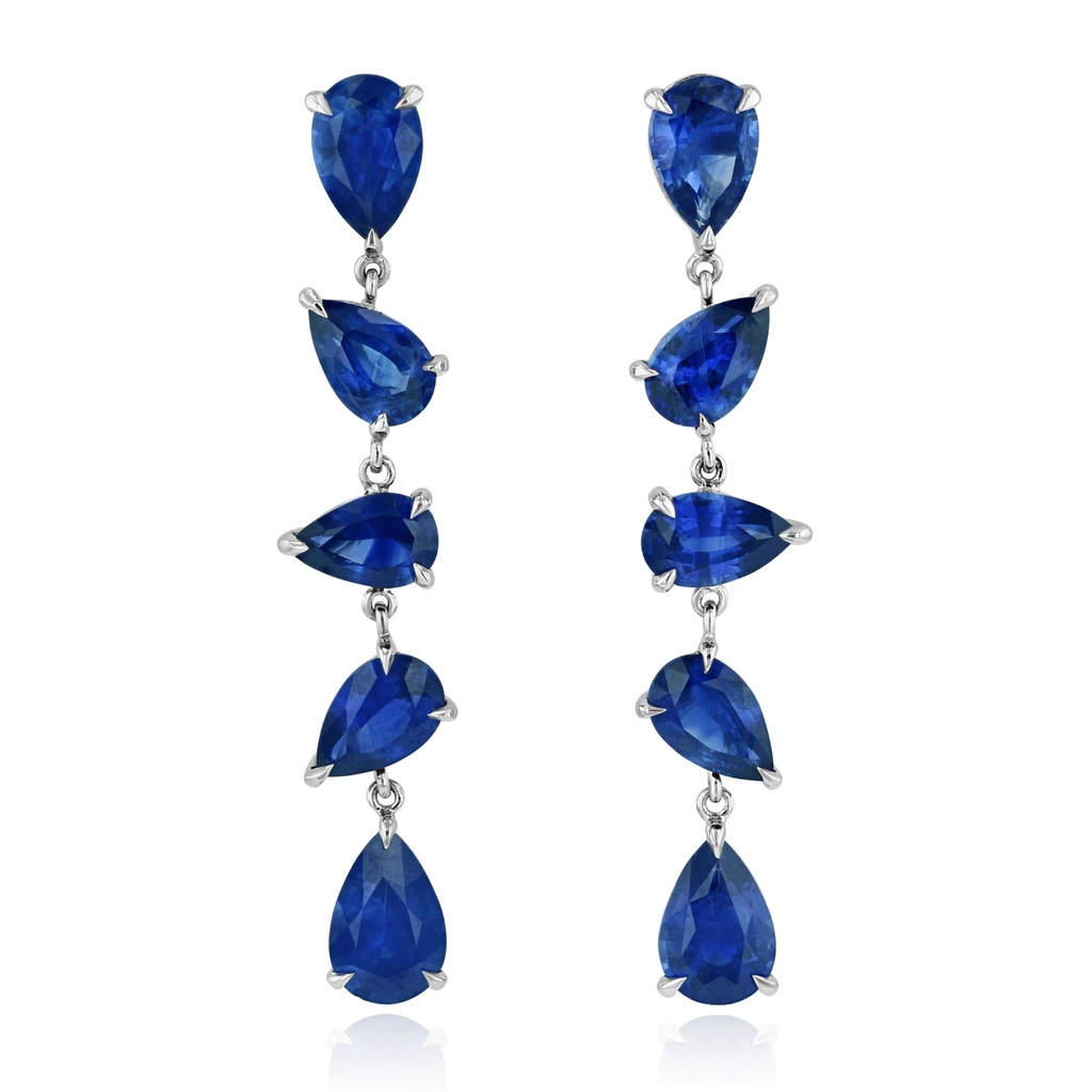 Platinum Five Drop Earrings With (10) Pear Shaped Sapphires Weighing 9.78cttw