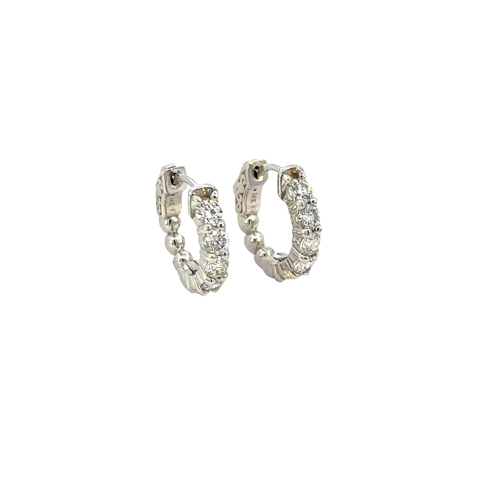 14Kt White Gold Hoops With (10) Round Diamonds Weighing 1.51cttw