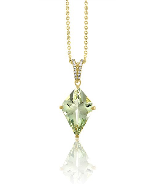 Diamond And Green Quartz Kite Necklace 0.08cttw