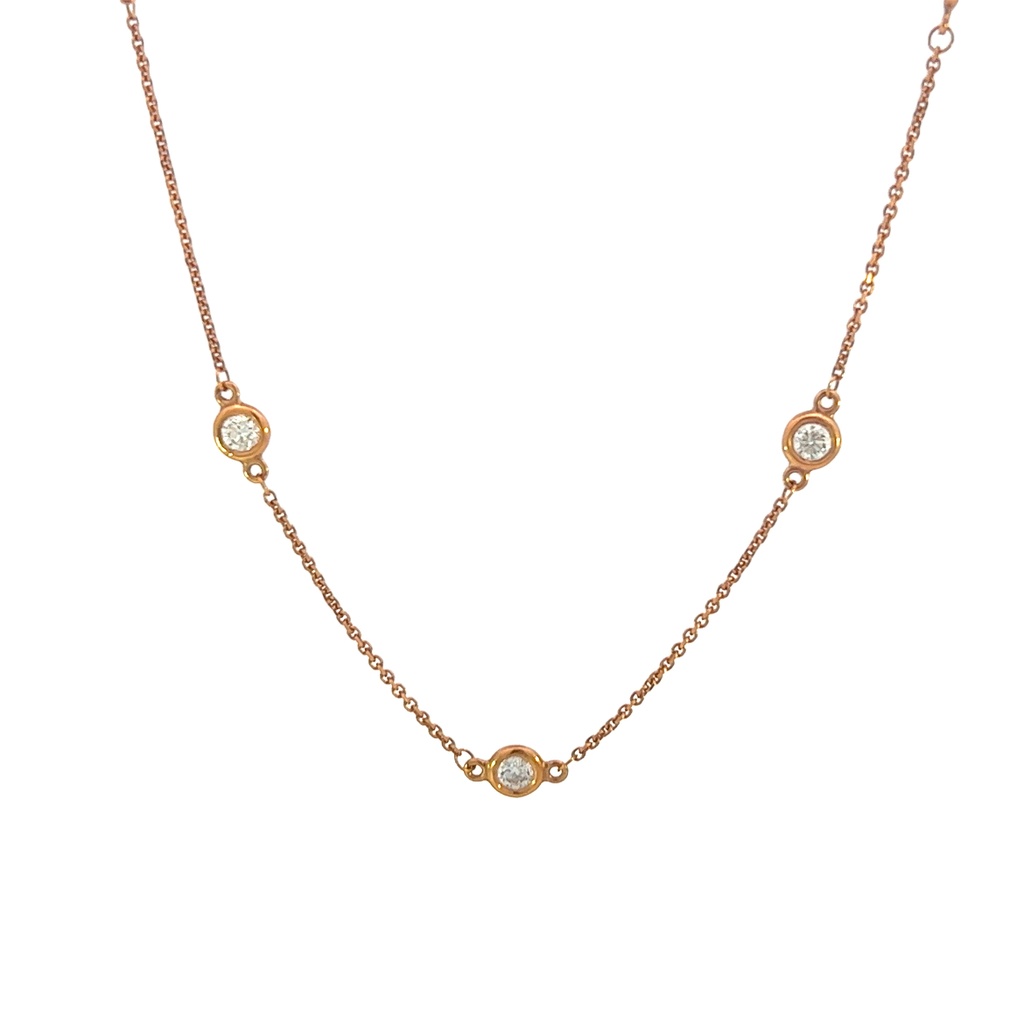 14Kt Rose Gold Diamond By The Inch Necklace With (12) Round Diamonds Weighing 1.20cttw