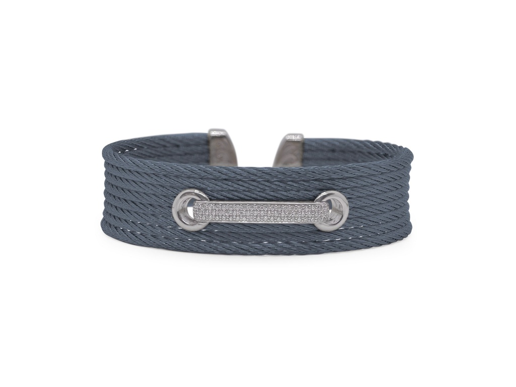 [04-28-6832-11] 18Kt White Gold Blueberry Nautical Cable Lace Up Cuff With (67) Round Diamonds Weighing 0.53cttw