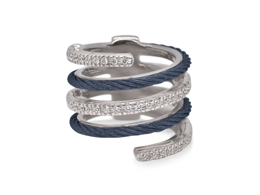 [02-28-1526-11] 18Kt White Gold Blueberry Nautical Cable Five Row Wrap Ring With (40) Round Diamonds Weighing 0.33cttw