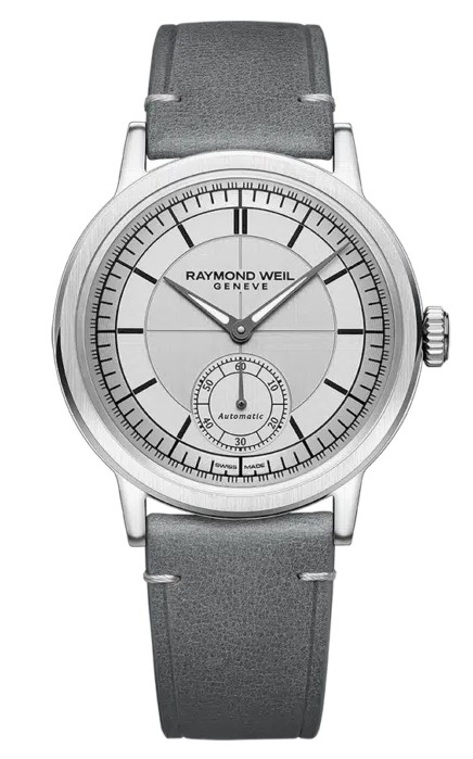 [2930-STC-65001] 39.5mm Millesime Automatic Watch With A Silver Dial And Grey Leather Strap