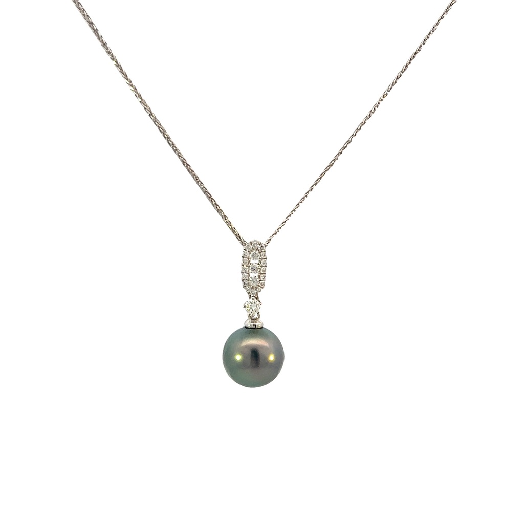 14Kt White Gold 8.5-9mm Tahitian Pearl Drop Necklace 16"