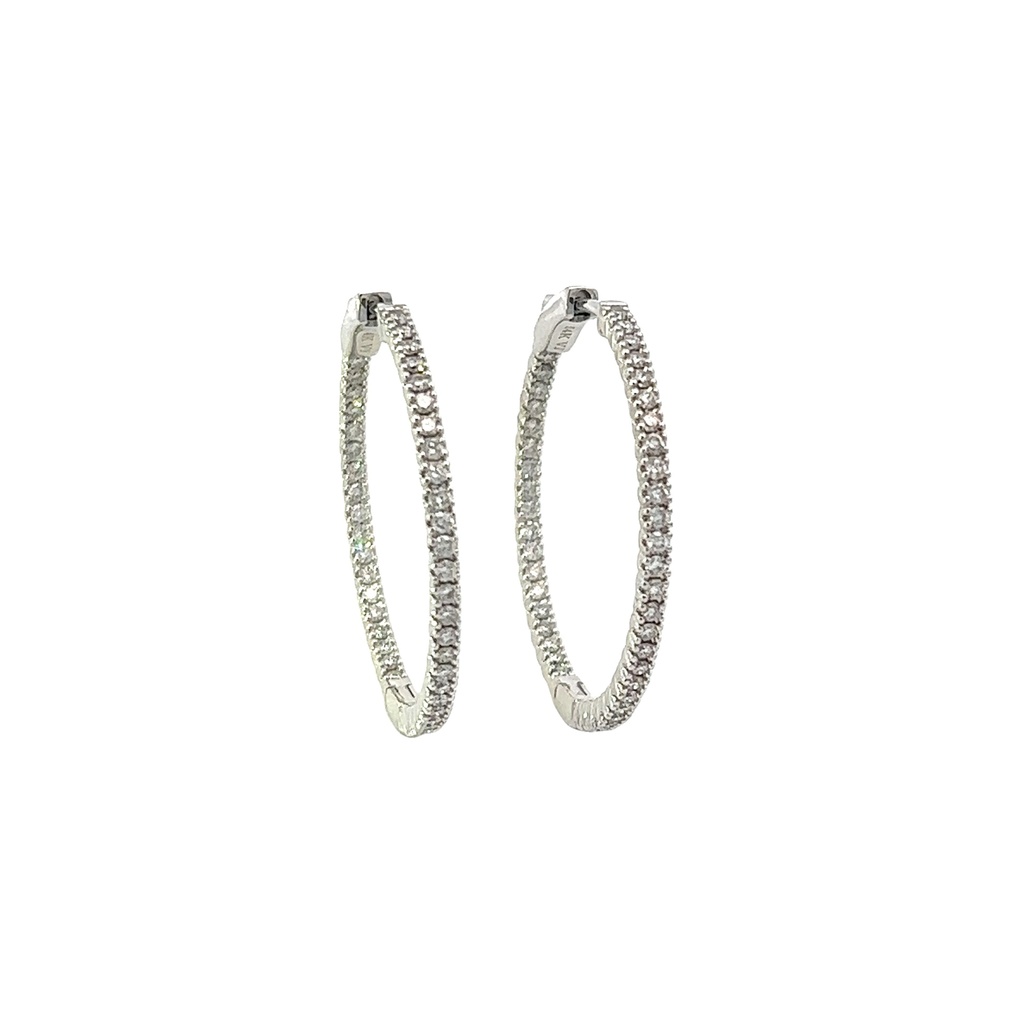 14Kt White Gold In/Out Hoops With (88) Round Diamonds Weighing 1.00cttw