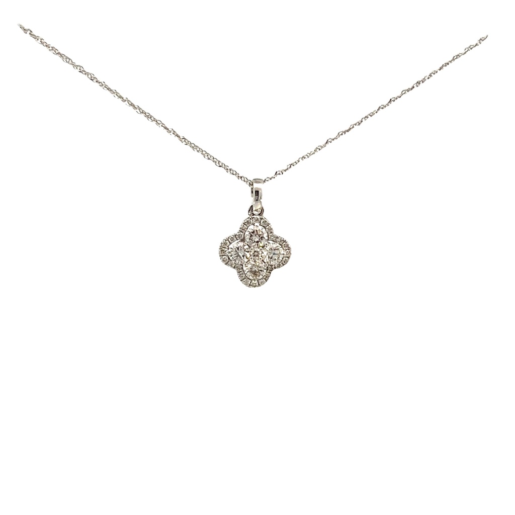 14Kt White Gold Clover Cluster Necklace With (29) Round Diamonds Weighing 0.70cttw