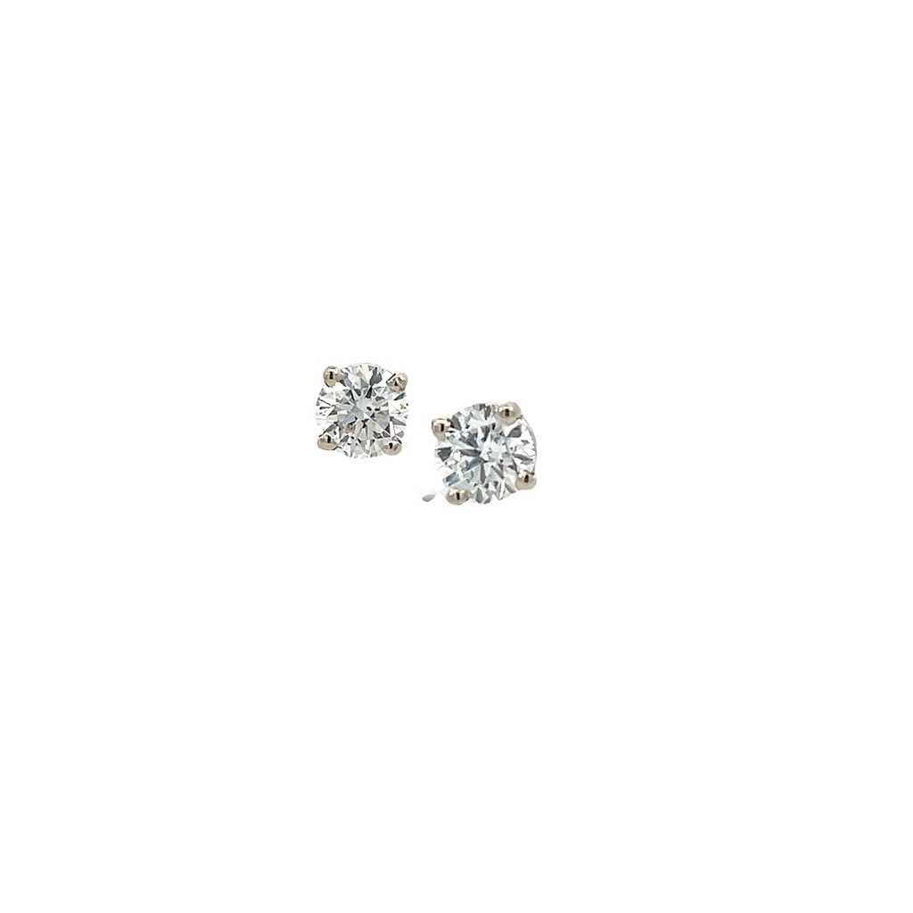 Round Brilliant Cut Diamond Studs 1.60cttw F/SI2 GIA7458289030 GIA7426019852 14Kt White Gold Basket Set Pushbacks