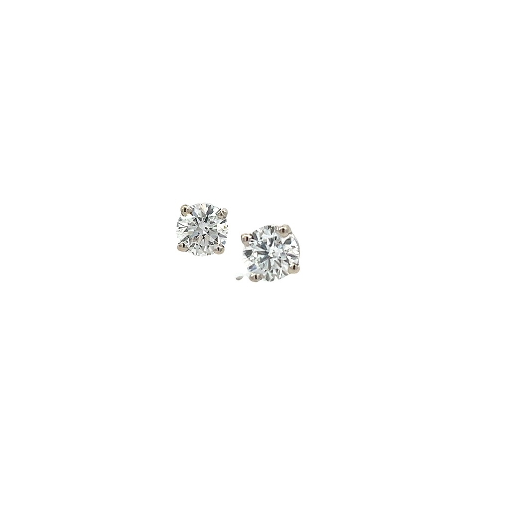 [S06245] Round Brilliant Cut Diamond Studs 1.60cttw F/SI2 GIA7458289030 GIA7426019852 14Kt White Gold Basket Set Pushbacks