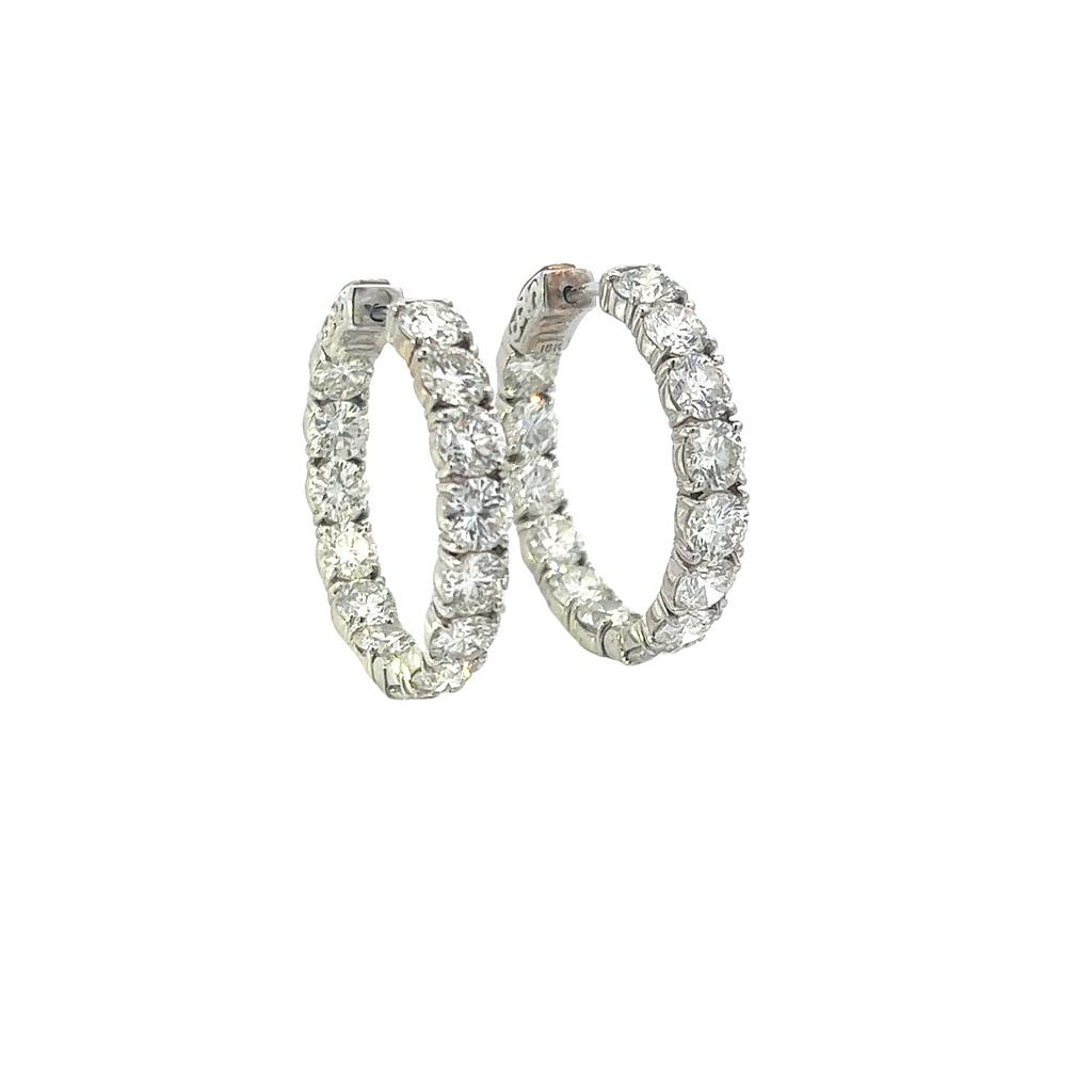 18Kt White Gold In/Out Hoops With (28) Round Diamonds Weighing 10.50cttw