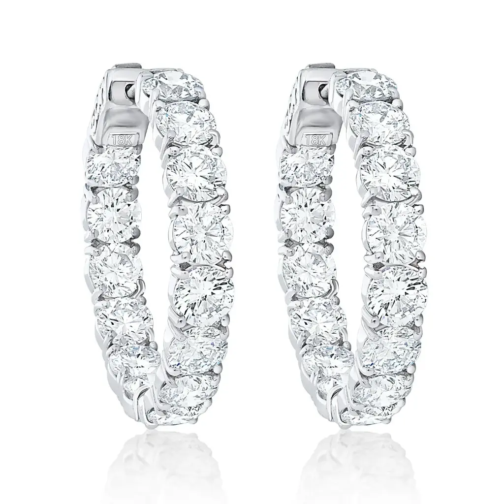 [E70374.2] 18Kt White Gold In/Out Hoops With (28) Round Diamonds Weighing 10.50cttw