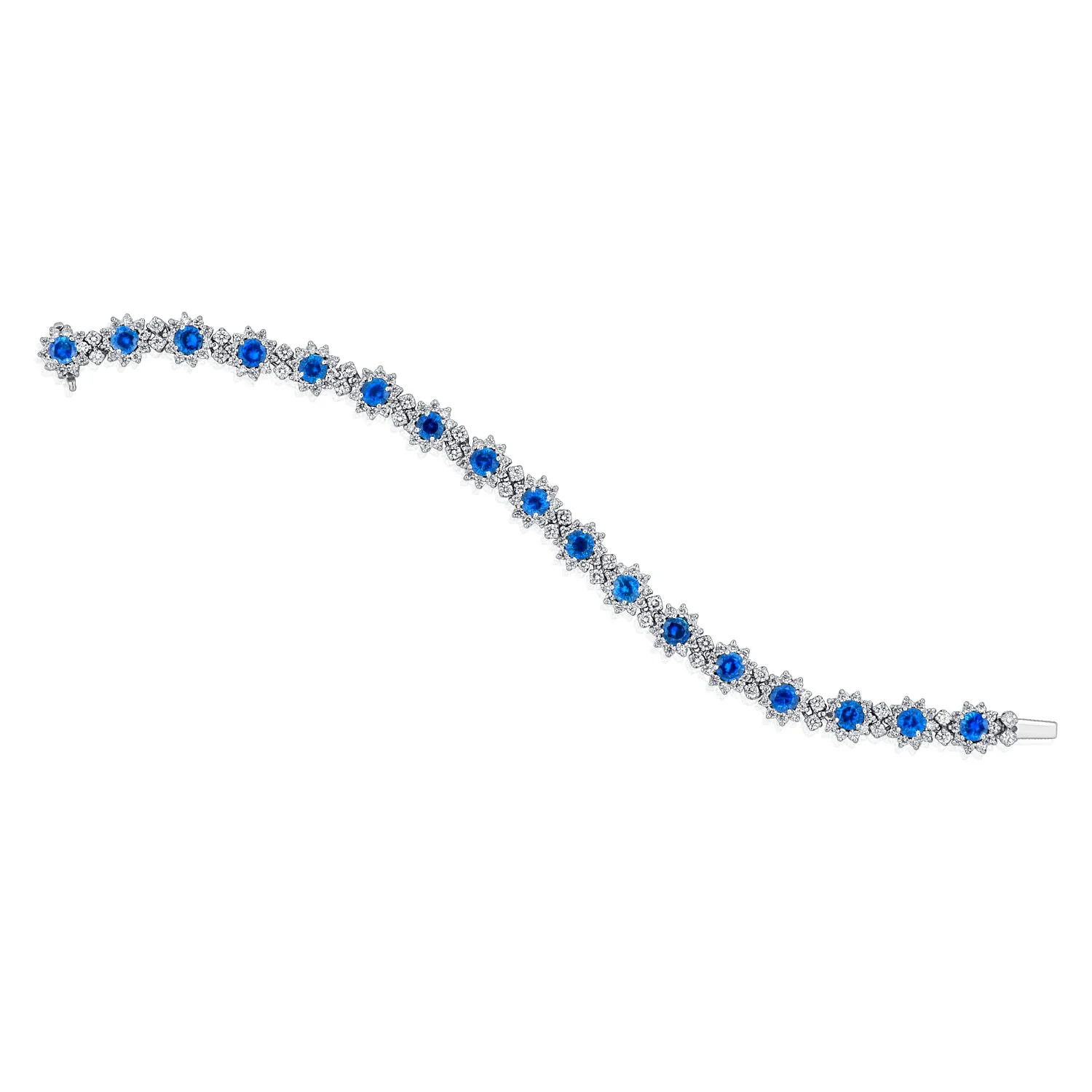 [B76289] 18Kt White Gold Halo Style Bracelet With (17) Round Sapphires Weighing 9.10ct And (204) Round Diamonds Weighing 5.85ct