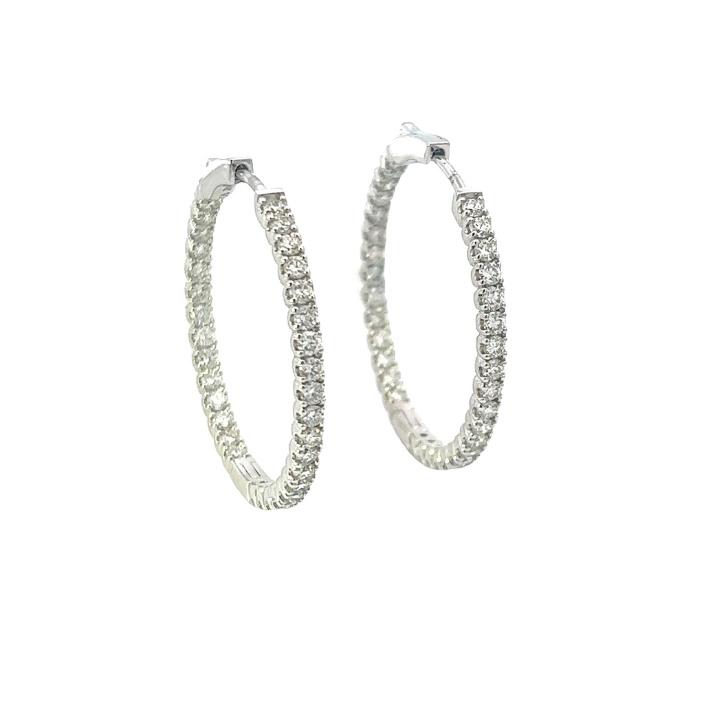 14Kt White Gold In/Out Hoops With (66) Round Diamonds Weighing 1.95cttw
