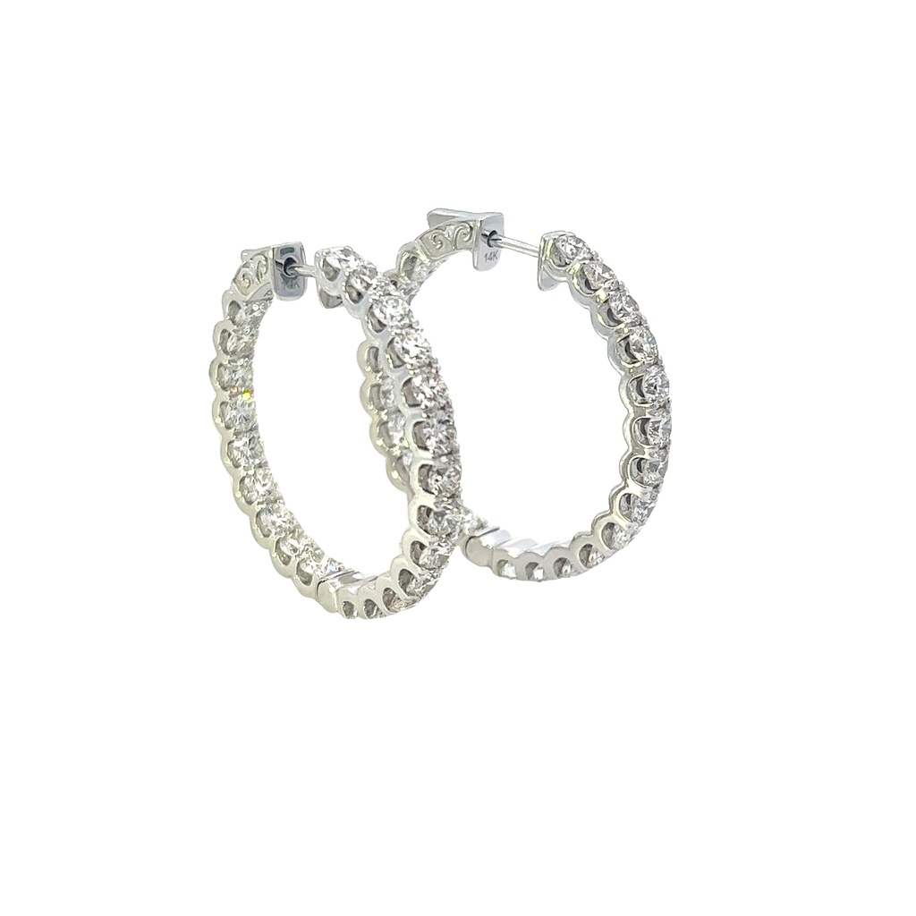 14Kt White Gold In/Out Hoops With (44) Round Diamonds Weighing 6.25cttw