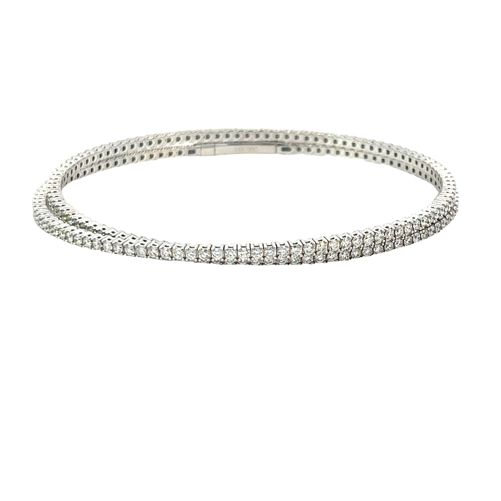14Kt White Gold Two Row Wrap Bangle With (191) Round Diamonds Weighing 3.09cttw