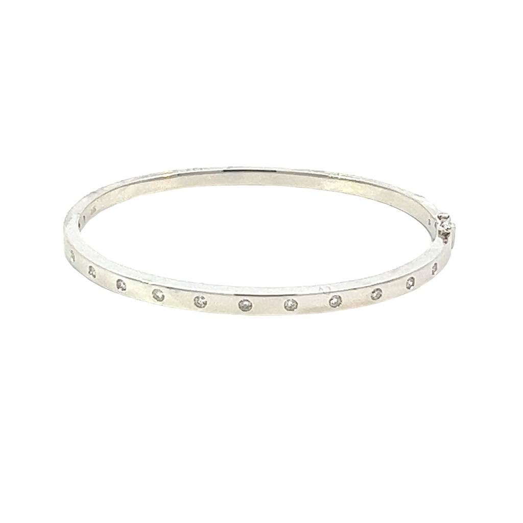 14Kt White Gold Gypsy Set Bangle With (11) Round Diamonds Weighing 0.26cttw