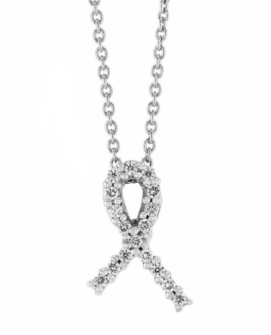 18Kt White Gold Tiny Treasures Ribbon Necklace With (17) Round Diamonds Weighing 0.09cttw