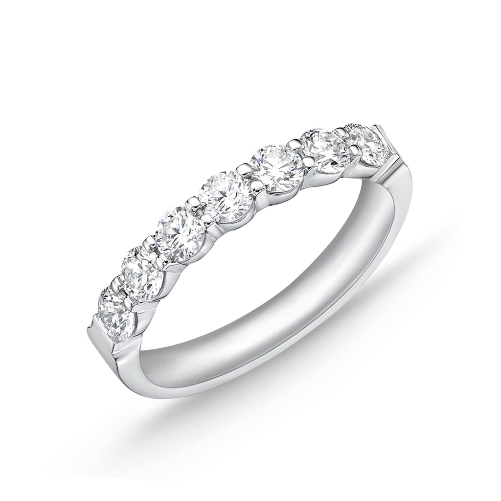 Platinum Petite Prong Seven Stone Band With (7) Round Diamonds Weighing 1.11cttw