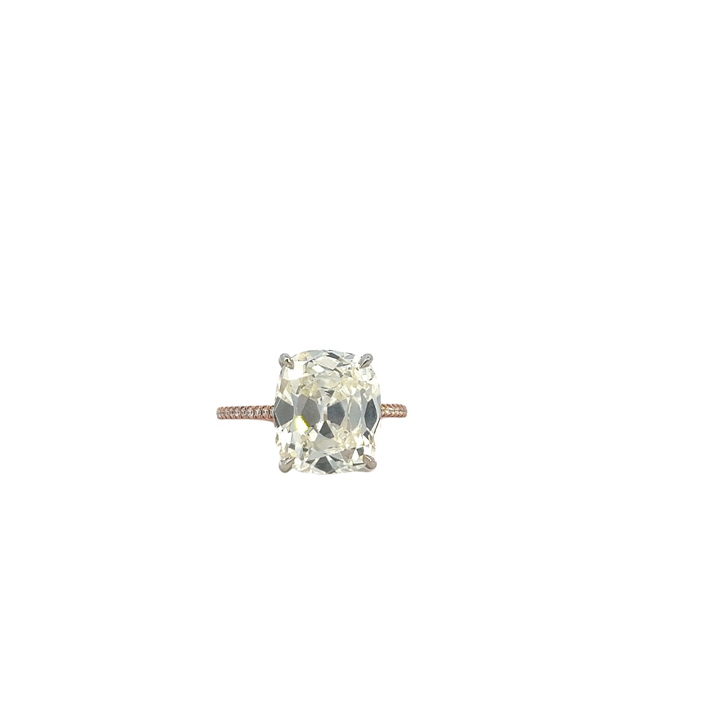 Platinum/18Kt Rose Gold Ring With A Cushion Cut Diamond Weighing 8.05ct And (62) Round Diamonds Weighing 0.35ct