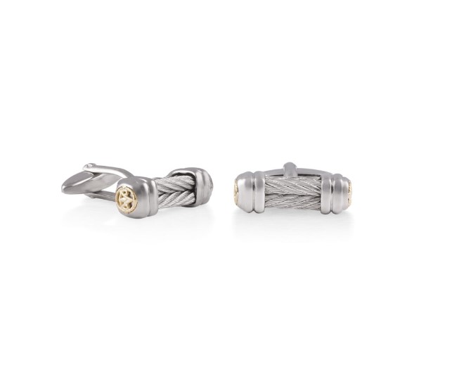 Stainless Steel Grey Nautical Cable Cufflinks With 18Kt Yellow Gold Accents