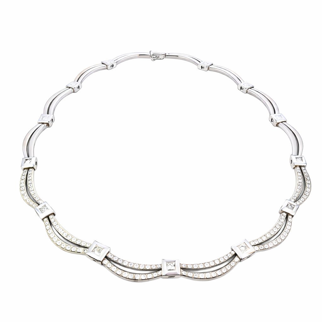 [DIACOLLAR] 18Kt White Gold Collar Necklace With Princess Cut Diamonds Weighing 2.31ct And Round Diamonds Weighing 6.00ct