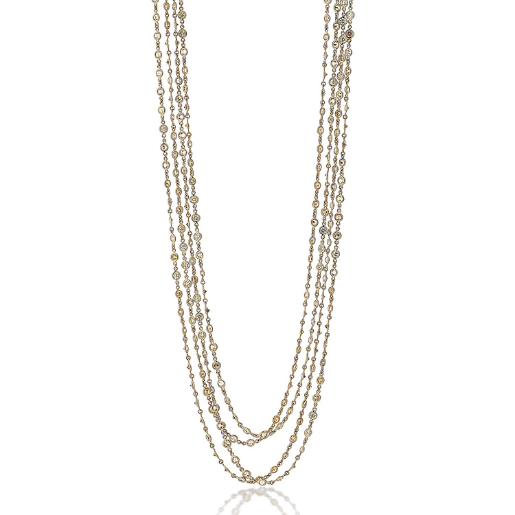 [YLWDBY24.04] 14Kt Yellow Gold Diamond By The Inch Necklace With (285) Fancy Yellow Diamonds Weighing 24.04cttw 84"
