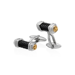 Sterling Silver Black Nautical Cable Cufflinks With 18Kt Yellow Gold Accents