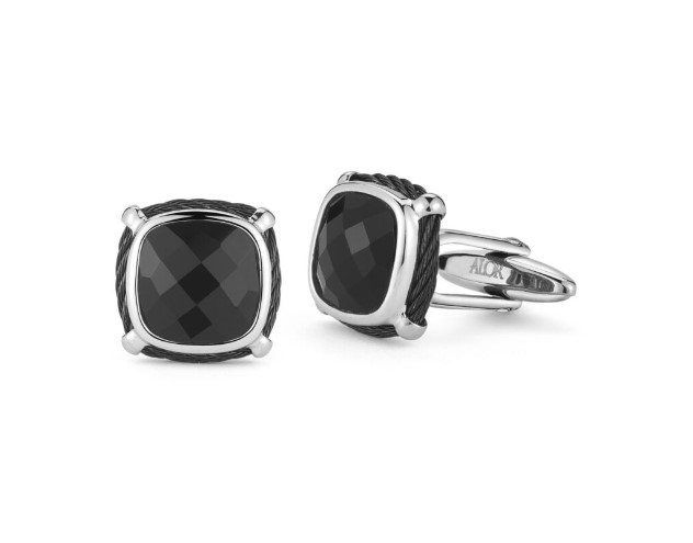 Stainless Steel Black Onyx And Black Nautical Cable Cufflinks