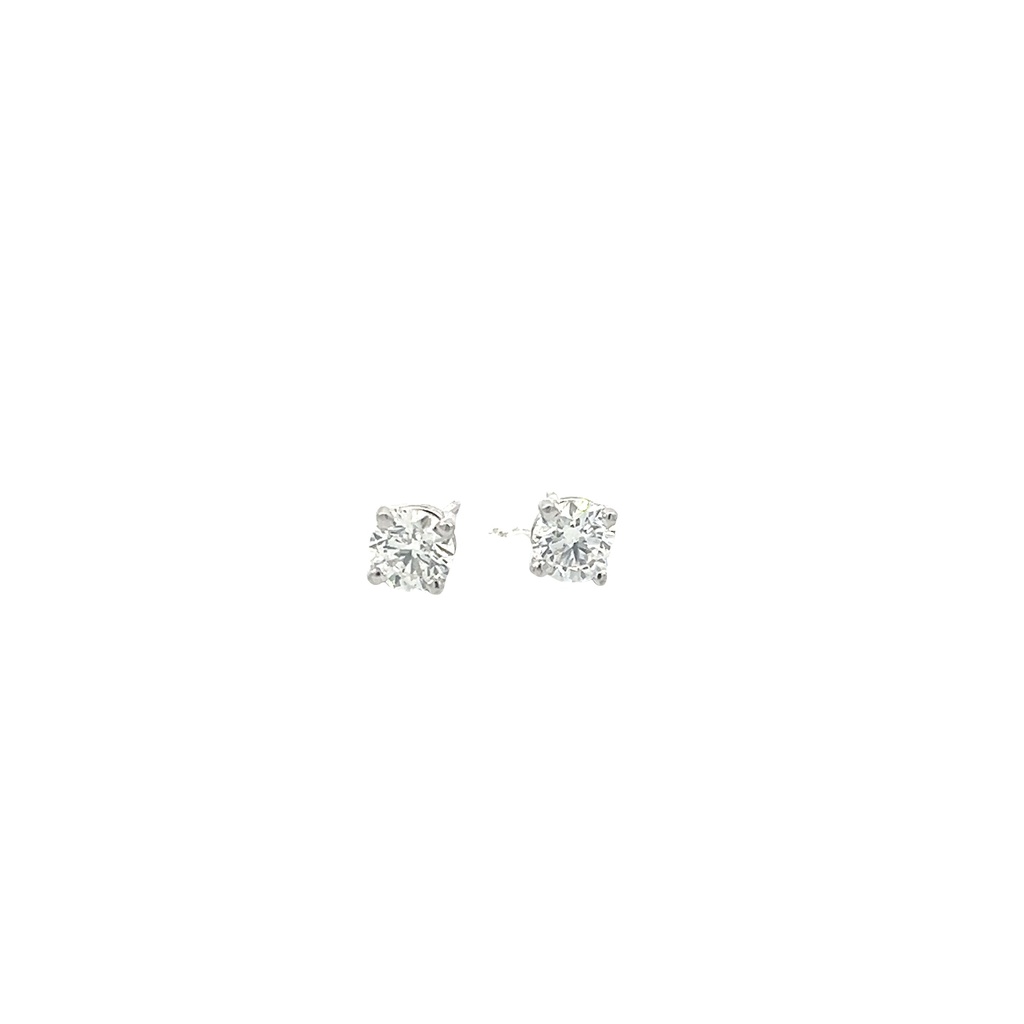 [80049005] Round Brilliant Cut Diamond Studs 1.40cttw G/VS Four Prong Basket Set Pushbacks