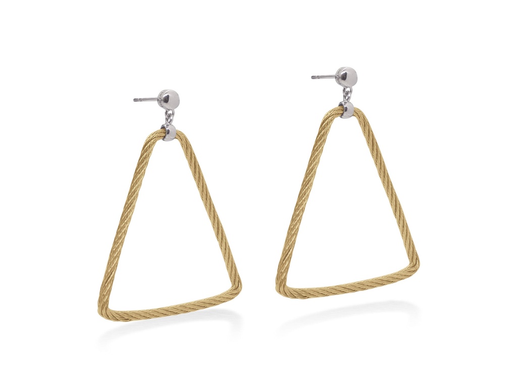 18Kt White Gold Yellow Nautical Cable Triangle Drop Earrings