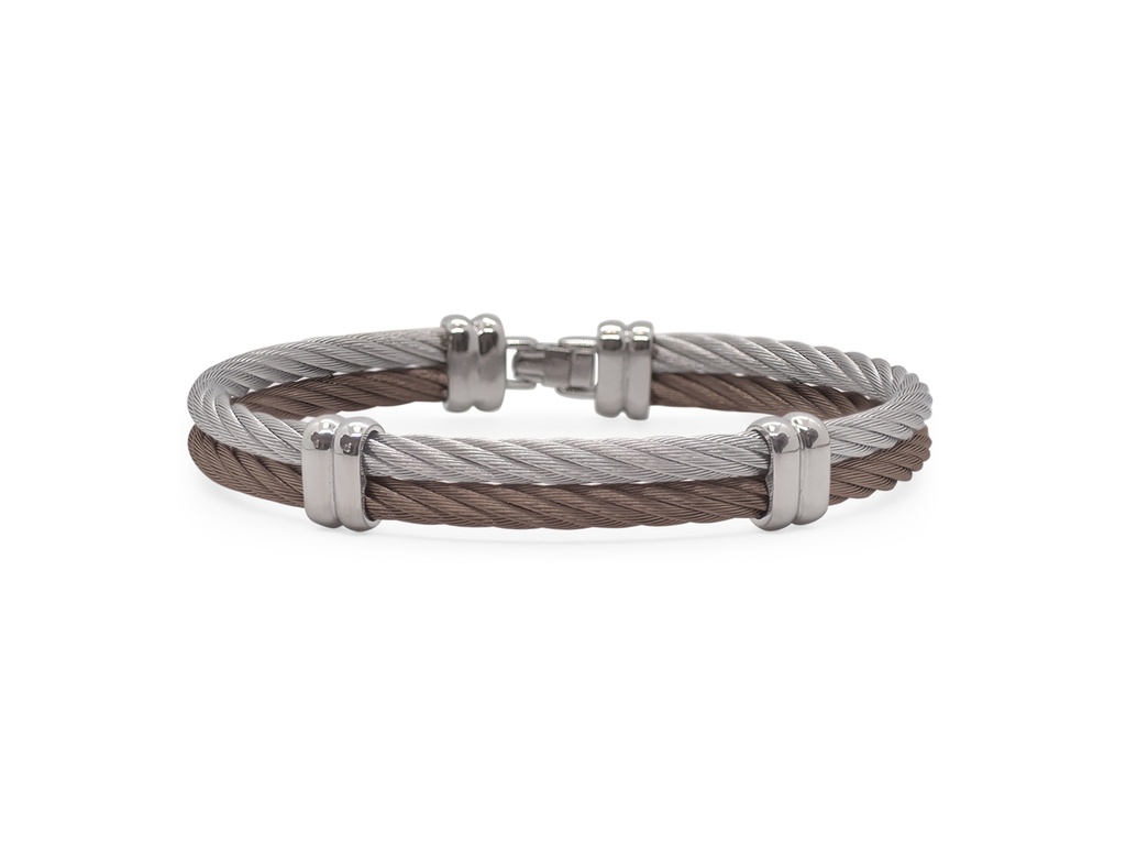 Stainless Steel Grey And Bronze Twisted Nautical Cable Men's Bracelet