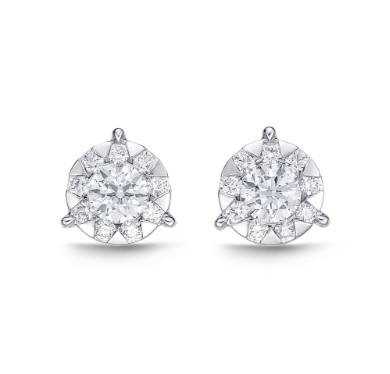 18Kt White Gold Bouquet Three Prong Studs With (20) Round Diamonds Weighing 0.34cttw