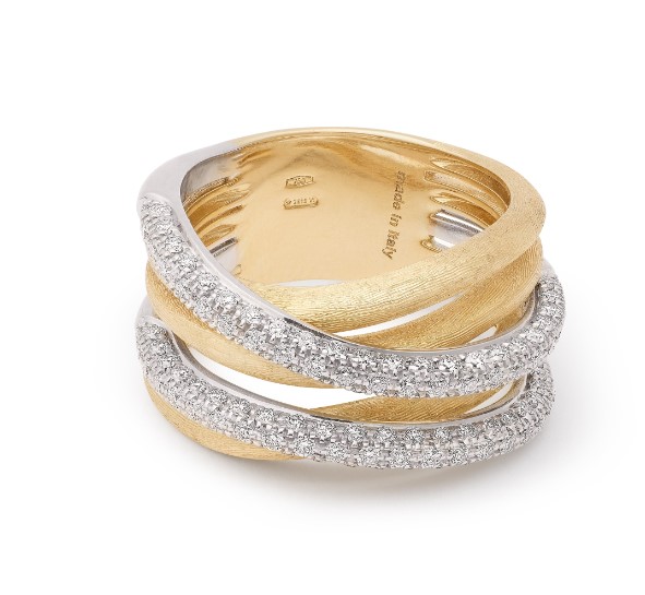 18Kt Two Toned Jaipur Five Strand Ring With (134) Round Diamonds Weighing 1.02cttw
