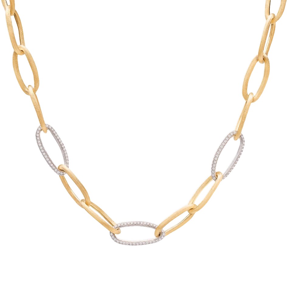 18Kt Two Toned Jaipur Link Necklace With Three Diamond Links Weighing 2.50cttw