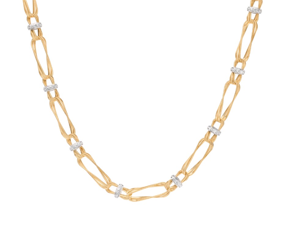 18Kt Two Toned Marrakech Onde Twisted Link Necklace With (140) Round Diamonds Weighing 2.12cttw