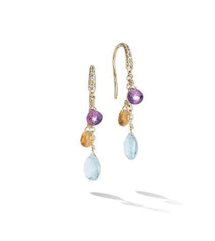 18Kt Yellow Gold Paradise Mixed Gemstone Earrings With (6) Round Diamonds Weighing 0.05cttw