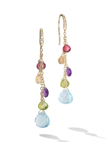 18Kt Yellow Gold Paradise Mixed Gemstone Dangle Earrings With (6) Round Diamonds Weighing 0.05cttw