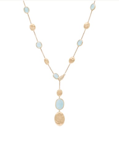 18Kt Yellow Gold Siviglia Necklace With Ten Stations Of Aquamarine And (13) Round Diamonds Weighing 0.10cttw