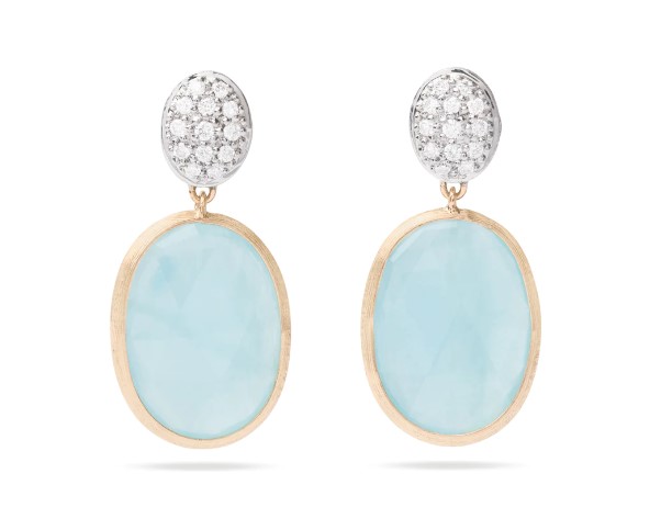 18Kt Yellow Gold Siviglia Aquamarine Drop Earrings With (26) Round Diamonds Weighing 0.20cttw