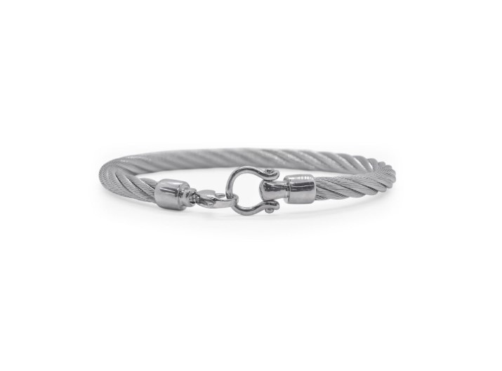 Sterling Silver Grey Nautical Cable Men's Hook Bracelet