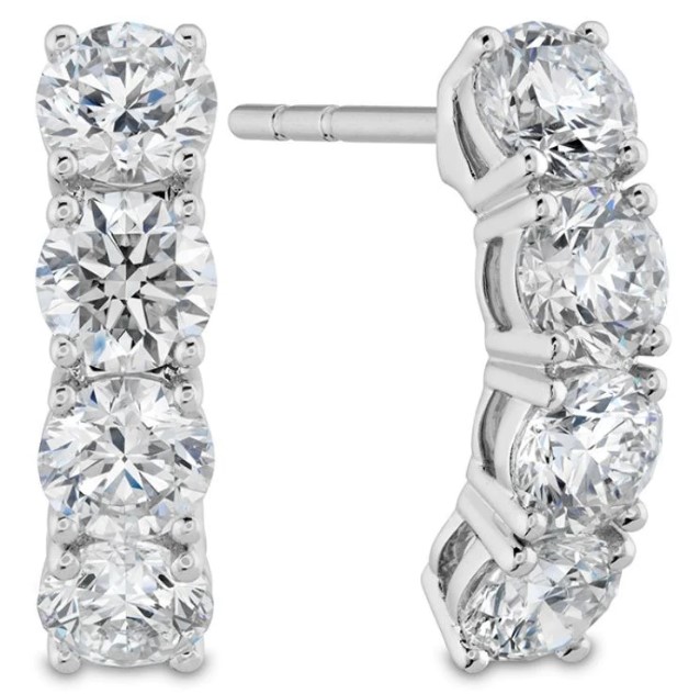 18Kt White Gold Half Hug Earrings With Round Diamonds Weighing 1.31cttw