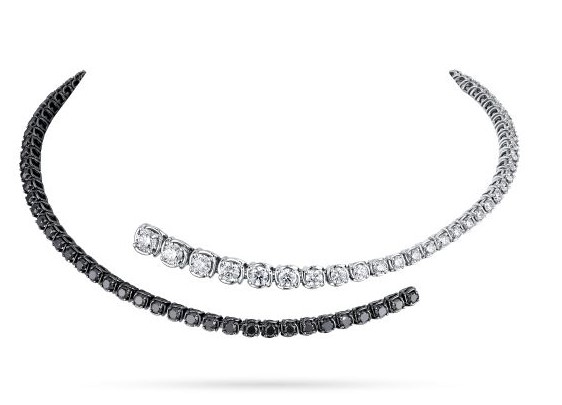 18Kt White Gold Choker Necklace With Round Black Diamonds Weighing 3.87ct And Round White Diamonds Weighing 4.68ct