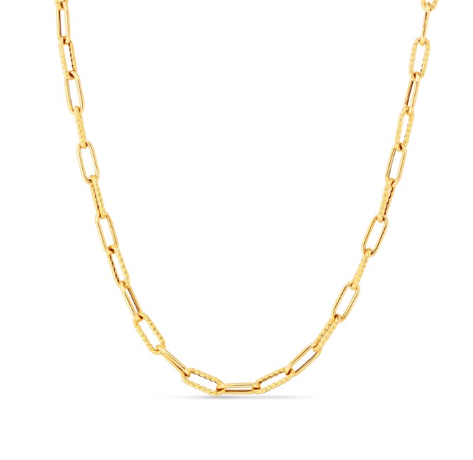 18Kt Yellow Gold Alternating Texture Link Chain 31"