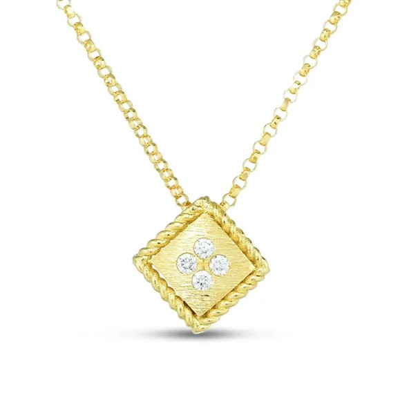 18Kt Yellow Gold Palazzo Ducale Necklace With (4) Round Diamonds Weighing 0.04cttw