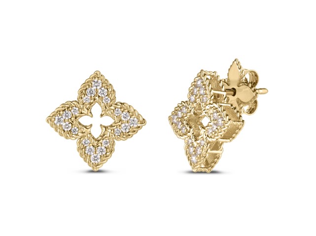 18Kt Yellow Gold Venetian Princess Flower Studs With (40) Round Diamonds Weighing 0.60cttw