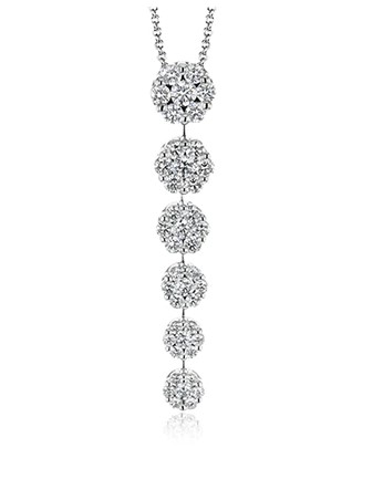 18Kt White Gold Halo Style Six Drop Necklace With (42) Round Diamonds Weighing 1.60cttw